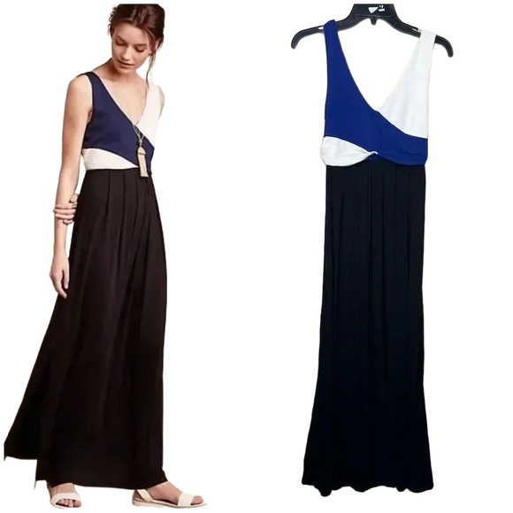 Anthropologie Maeve Elysian Color Block V-Neck Maxi Dress Size XS Sleeveless - Picture 1 of 11